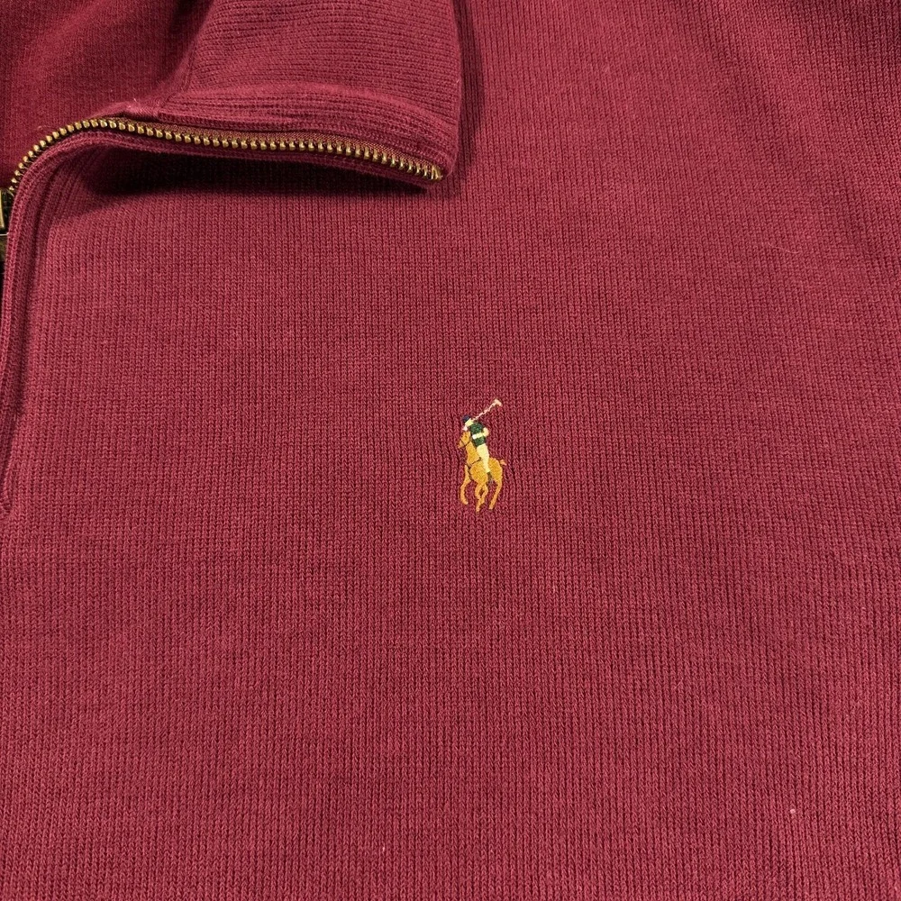 Polo Ralph Lauren Sweater Mens 2XL Burgundy Quarter Zip Pullover Pony‎ Logo